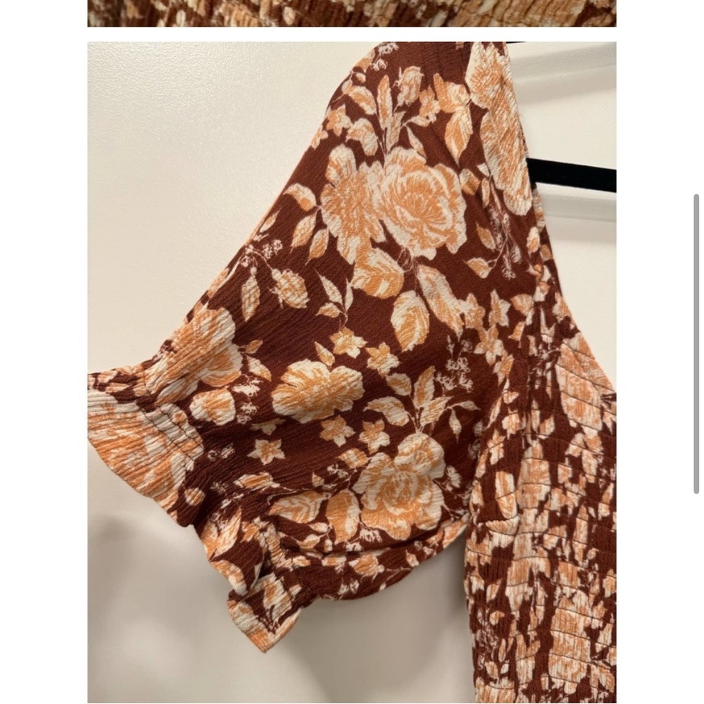 Abercrombie & Fitch | Brown Floral Cottage Peasant Smocked Midi Dress Medium - Picture 4 of 8